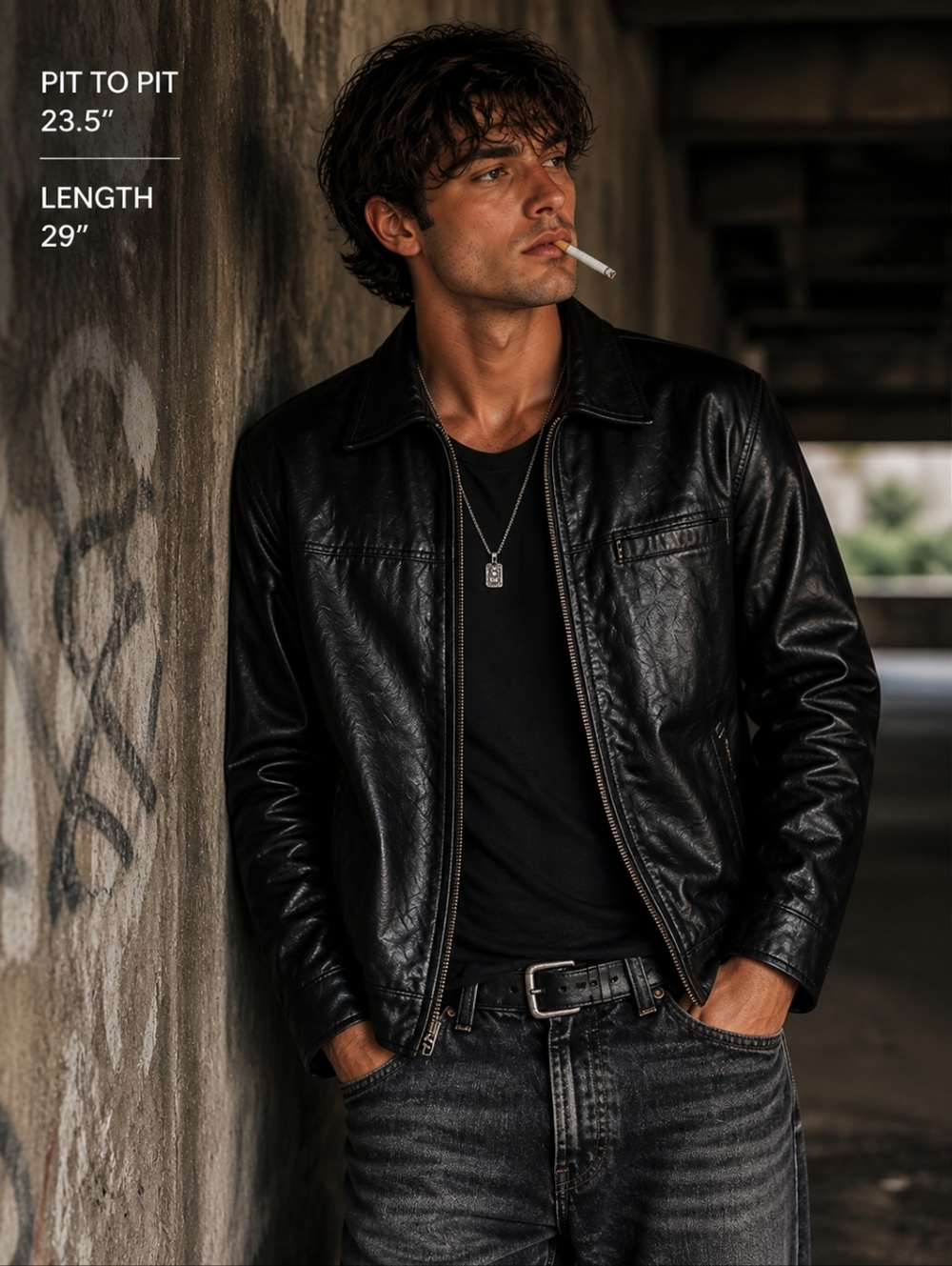 OSCAR PIEL Leather Jacket Mens Large Black 90s Grunge Classic